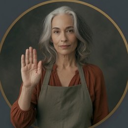 Your friendly handywoman guide, holding up a hand in caution