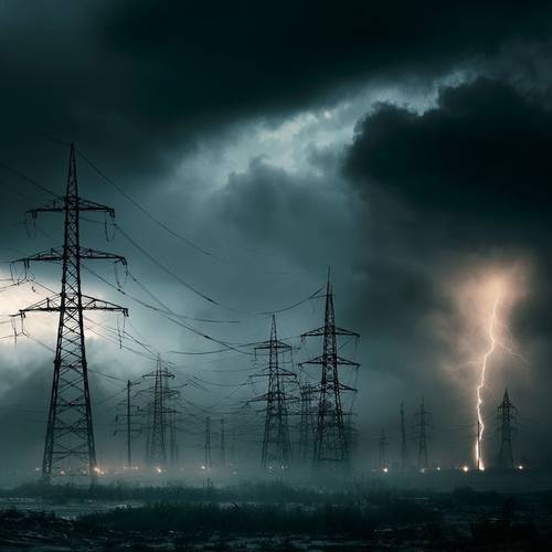 Power transmission lines in a storm
